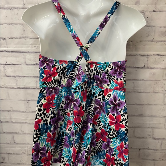 Swimsuits For All Sz 24 Tropical Floral Palms Tankini Swimsuit Top V Neck Flowy - Picture 3 of 9